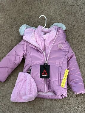 NWT Gerry Girls' Pink Puffer Jacket with Faux Fur Hood